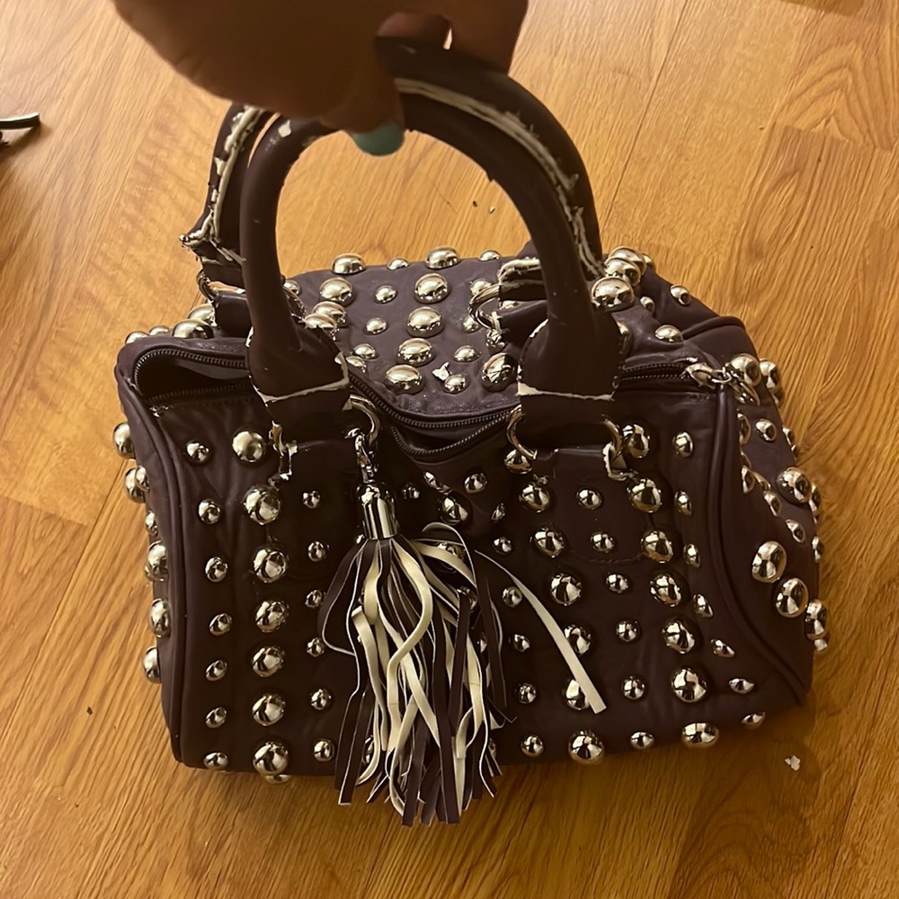 Purple Studded Pure Leather Handbag